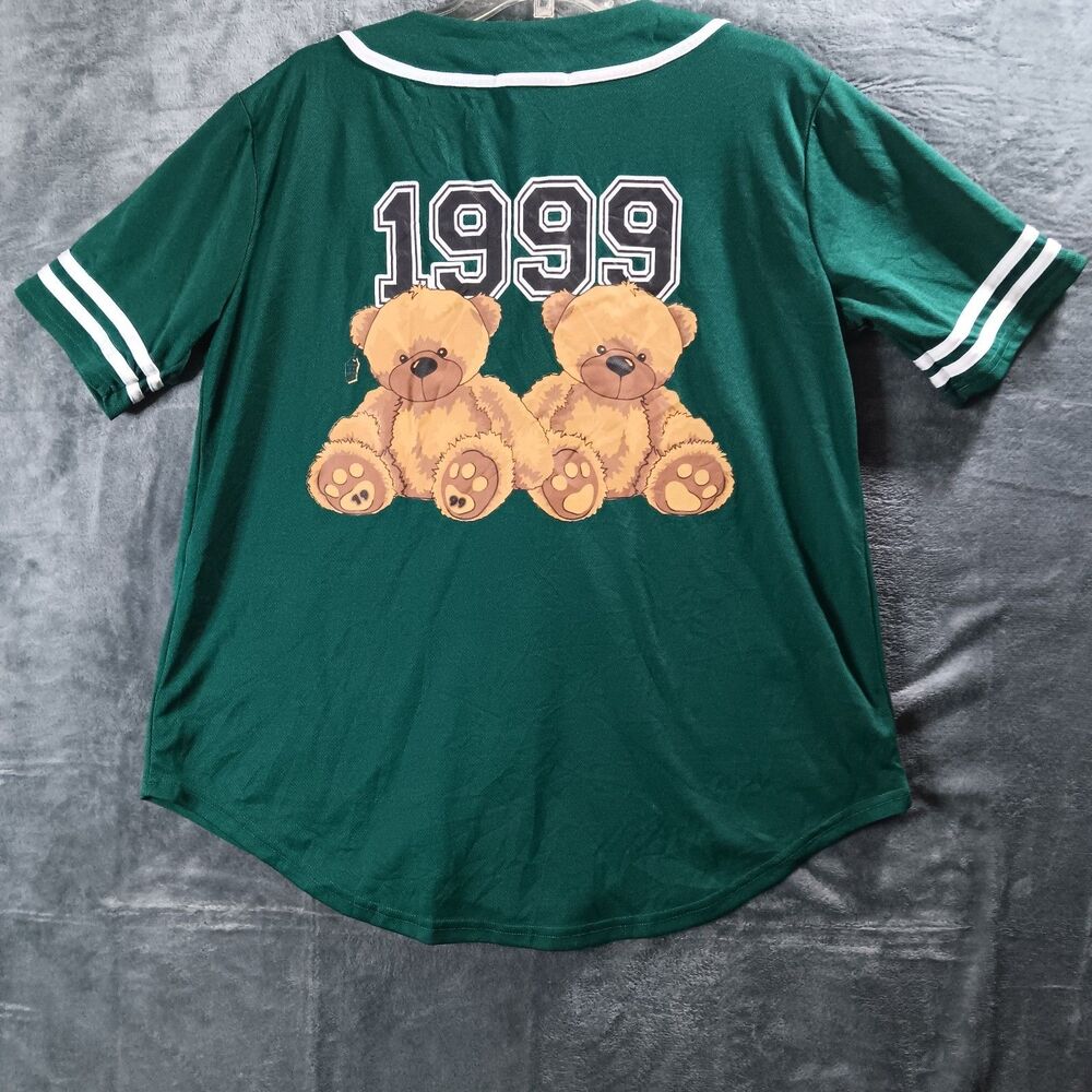 Birch and Stone Womens Large Jersey Shirt Teddy Bear 1999 Y2K Casual Streetwear